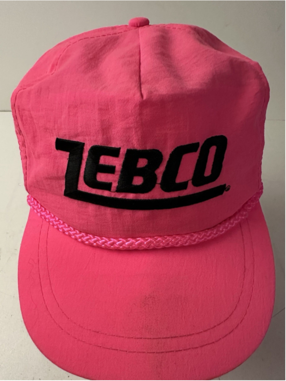Vintage Zebco Fishing Hat Snapback Neon Hot Pink Rope Cap Adjustable Outdoors
